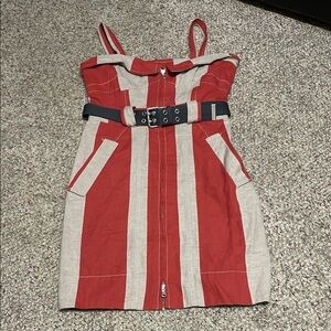 Marc jacobs new linen Red and Cream sleeveless belted Dress
